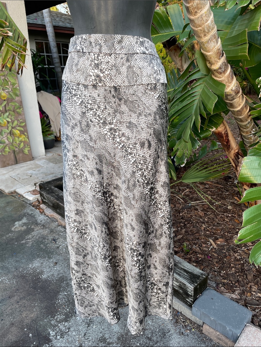 free people drop waist, snakeskin satin maxi skirt